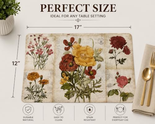 Vinyl Rectangular Placemats Set of 4 - Non Slip Place Mats Ideal for