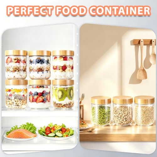 16 oz Leakproof Glass Overnight Oats Jars with Bamboo Lids