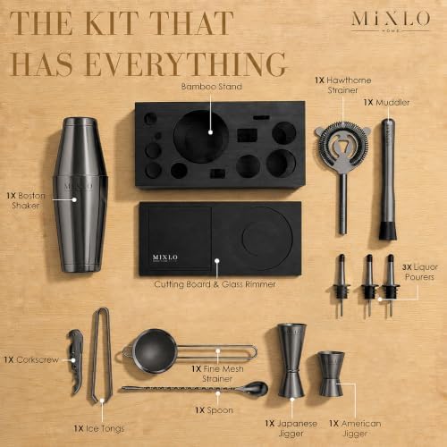 Mixology Bartender Kit - 15Pcs Bar Set Cocktail Shaker Set w Black Bar