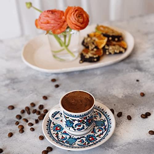 Turkish Coffee Cup Set of 2 with Saucers & Holder – Ceramic