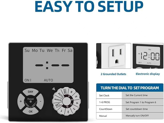 TiFFCOFiO Indoor Mechanical Outlet Timer, 3 Prong Timers - Image 3