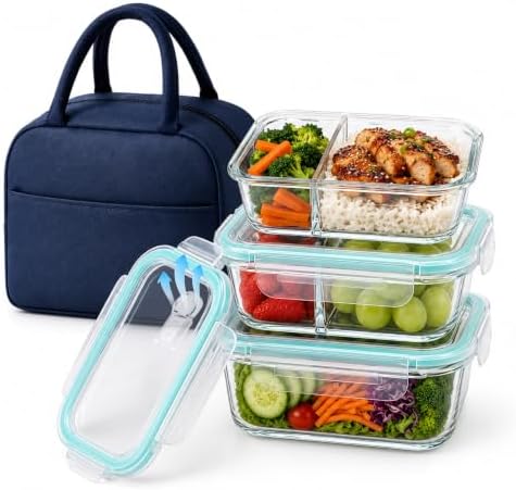 Glass Meal Prep Containers 3 Pack – Upgraded Version with Steam Vent
