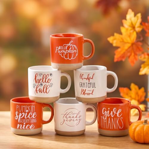 Sieral 6 Pcs Fall Coffee Mugs Thanksgiving 12 oz Ceramic Mug, 6
