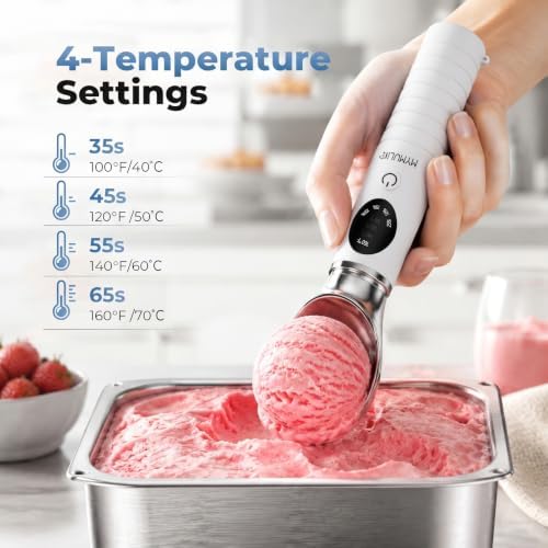 MYMULIKE Heated Ice Cream Scoop, 4 Temp Settings (100-160°F) for