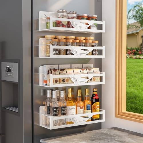 4-Pack Metal Magnetic Spice Rack for Refrigerator, White