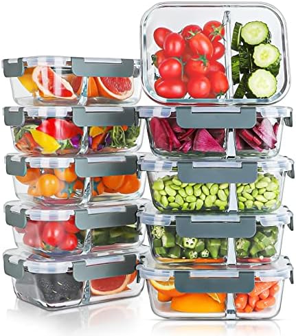 KOMUEE 10 Packs 30oz Glass Meal Prep Containers