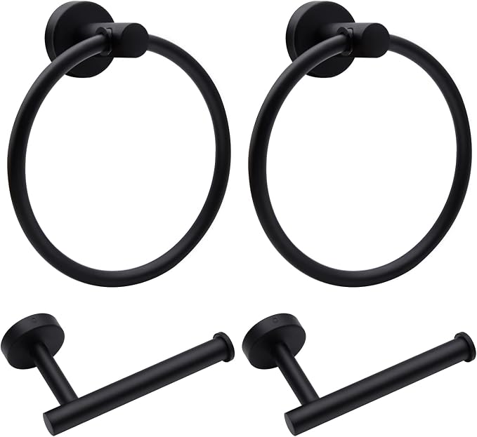 4pcs Matte Black Toilet Paper Holder and Towel Ring Set, Stainless Steel Hand by Mdvora