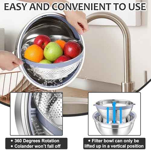 E-far Colander with Mixing Bowl Set, 4-1 Stainless Steel Kitchen Strainer