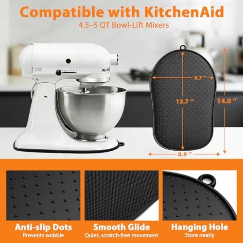 Aotto Mixer Slider Mat for KitchenAid, 4.5-5 Qt, Black