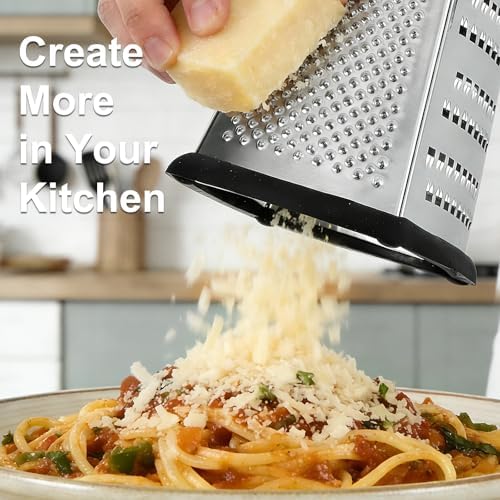Ourokhome Cheese Grater, Handheld Box Grater with Container & Lid