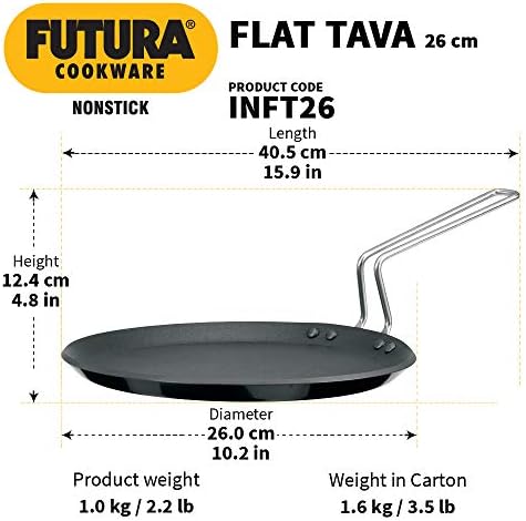 Hawkins Futura 26 cm Flat Tava, Non Stick Tawa with Stainless Steel