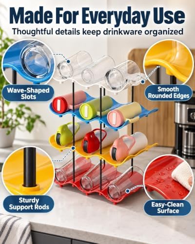 Stackable Wave Cup Storage Rack Water Bottle Organizer for Cabinet