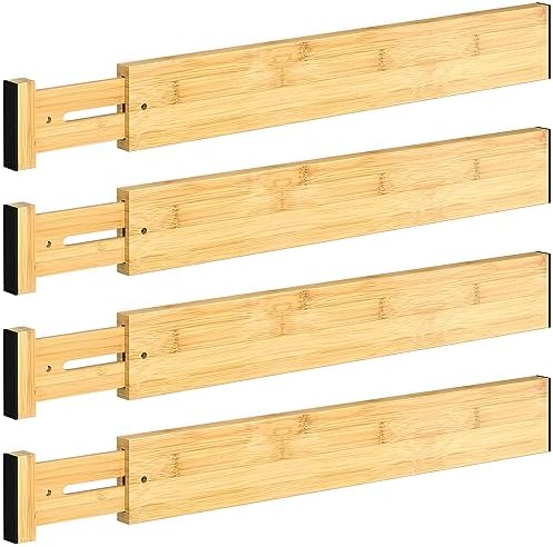 4 Pack Bamboo Drawer Dividers 17-22" Adjustable Kitchen Organizer