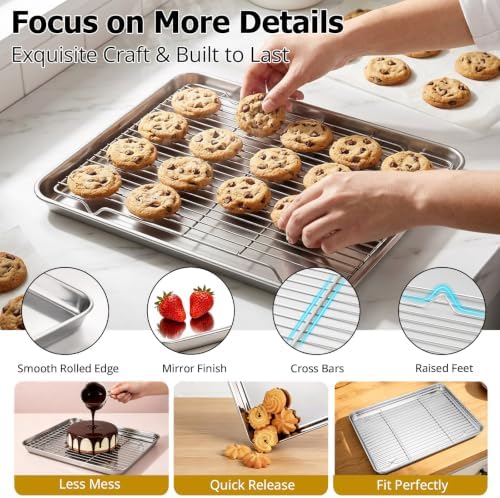 Onader 18x13 Inch Large Half Baking Sheet Pan with Wire Cooling Rack
