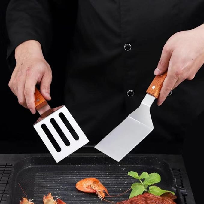 KLAQQED 2 PCS Metal Spatula for Cast Iron Skillet, Stainless Steel Grill - Image 3