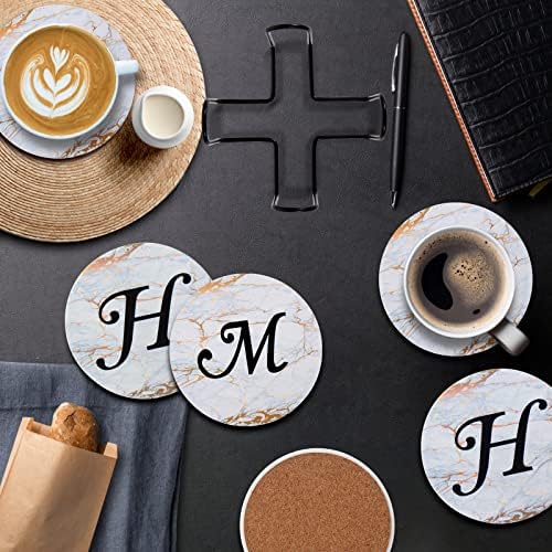 Monogrammed Coasters for Drinks Absorbents with Holder, Set of 6