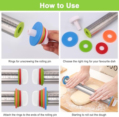 Adjustable Stainless Steel Rolling Pin with Thickness Rings