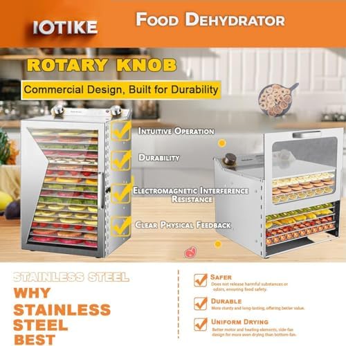 Stainless Steel 6-Layer Food Dehydrator, 12-Hour Timer