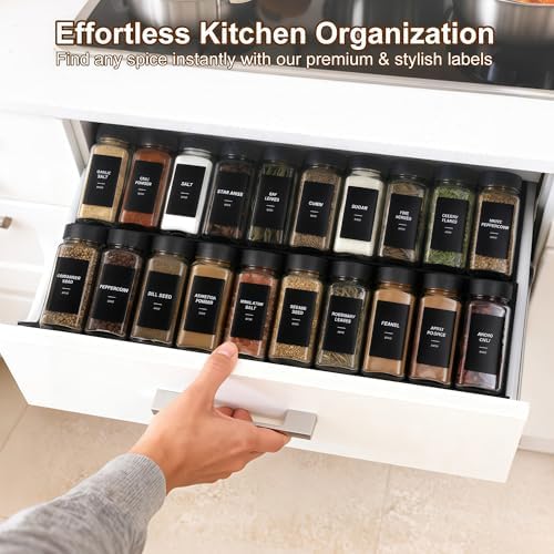 24 Spice Jars with Labels, 4oz Seasoning Jars for Cabinets, Drawers