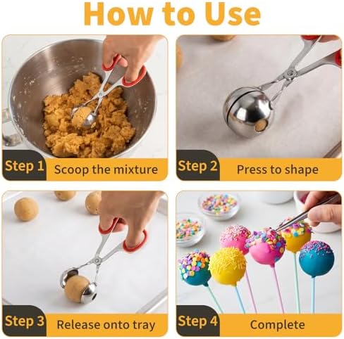 Cake Pop Scoop Stainless Steel, 2-Pack Cake Ball Maker, Non-Slip