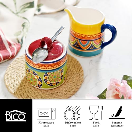 Bico Tunisian Ceramic Sugar and Creamer Set, Sugar Bowl with Lid, Cute