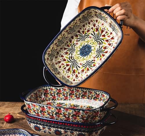 Vintage Style Tulip Flower Pattern Ceramic Bakeware Casserole Dish