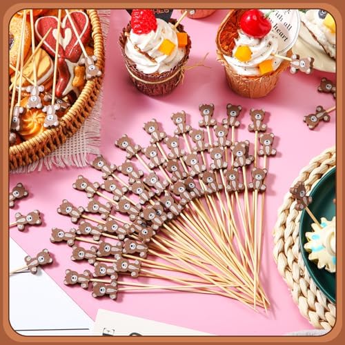 Tioncy 100 Pcs Cocktail Picks 4.7in Toothpicks for Party, Bear Style