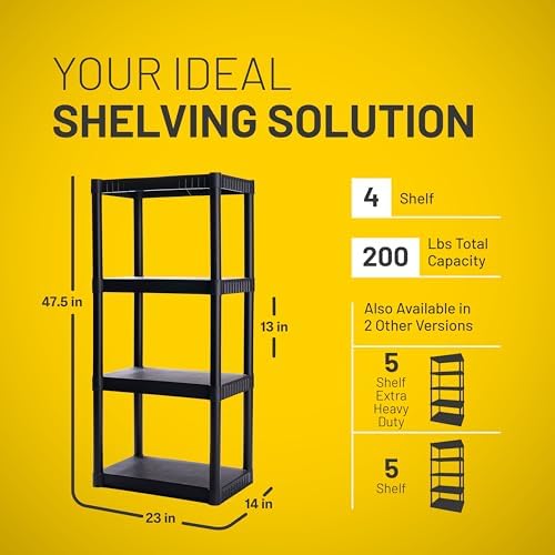 Plano 4-Shelf Plastic Storage Shelves, 48” x 23” x 14”