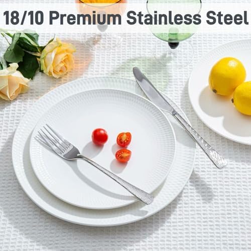 65 Pcs 18/10 Steel Silverware Set with Serving Utensils, Hammered