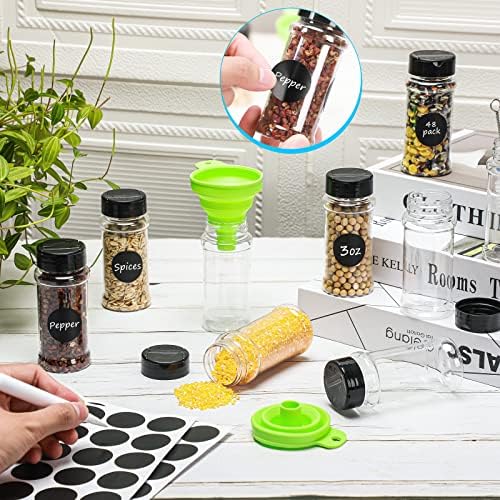 Hsei 48 Pcs 3 oz Clear Plastic Spice Jars Spice Bottles with Shaker