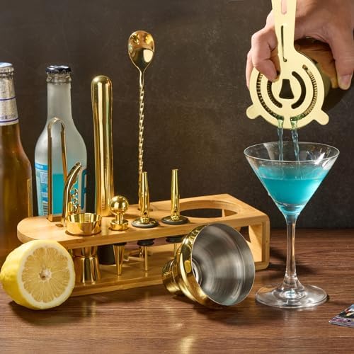 Wukuna Cocktail Shaker Set Bartender Kit, 12-Pcs Bar Tool with Bamboo