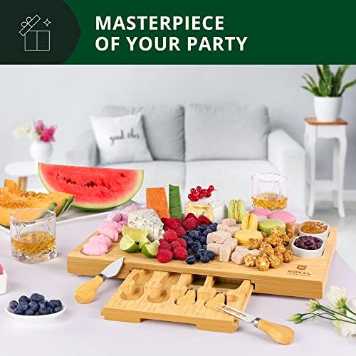 ROYAL CRAFT WOOD Bamboo Cheese Board and Knife Set with Charcuterie