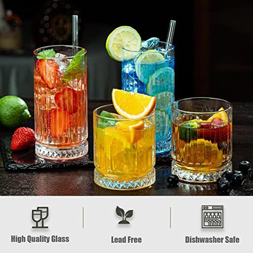 Crystal Drinking Glasses, Set of 8 Durable Glass Cups-4 Highball