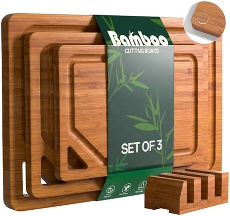 Bamboo Cutting Boards for Kitchen, Wood Cutting Boards with Deep Juice