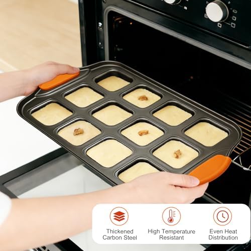 Brownie Pan with Dividers, 12 Cavity Square Cake Pan with Handle