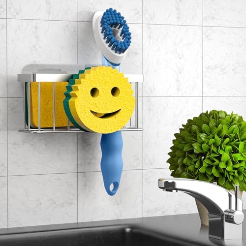MURLONG Smiley Face Sink Sponge Holder, Silver