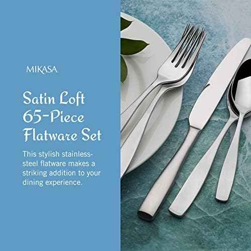 Mikasa Satin Loft 65-Piece Flatware Set, Service for 12, 18/10 Stainless Steel Silverware with Satin Finish, Includes Serving Utensils, Dishwasher Safe