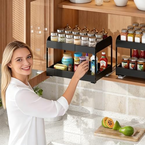 Across-Star Expandable Pull Out Drawers For Shallow Cabinets, 2-Tier