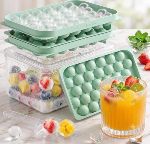 Mini Ice Cube Trays with Lid & Bin, 64 Round Ice Balls, 0.8 Inch