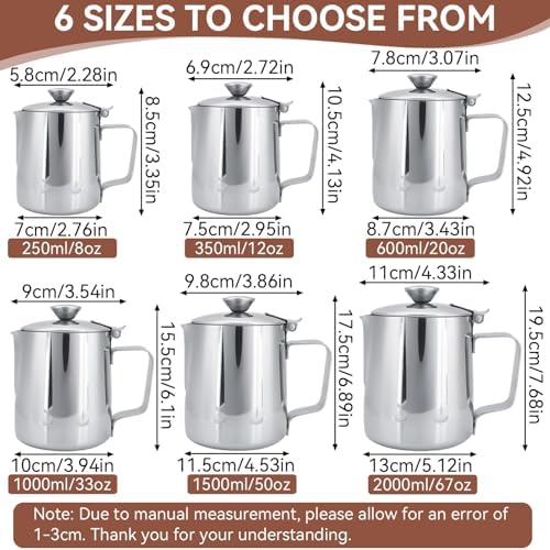 Stainless Steel Pitcher with Lid, 600ml Stainless Steel Milk Frothing