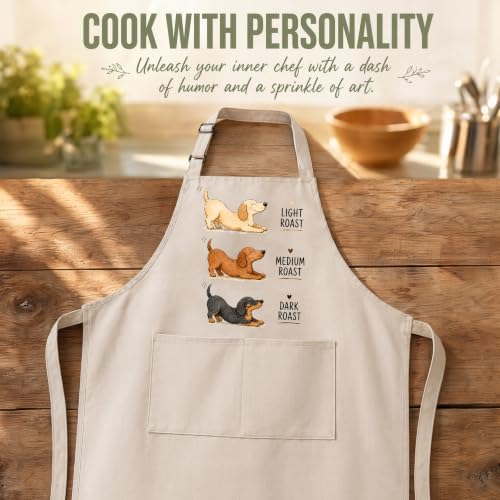 Dachshund Coffee Roast Funny Kitchen Apron with Pockets