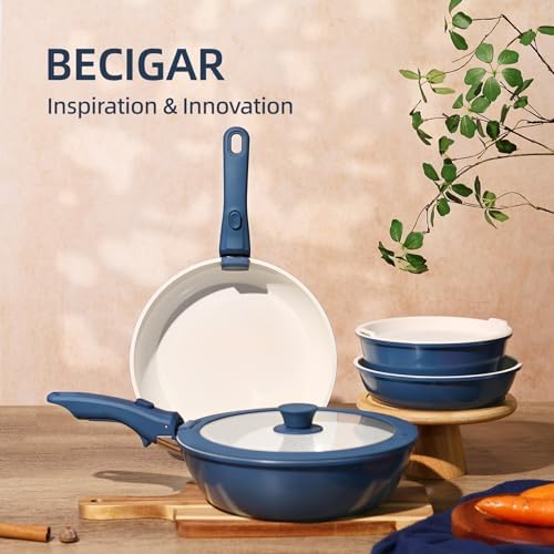 BECIGAR 23pcs Ceramic Pots and Pans Set, Nonstick Detachable Handle