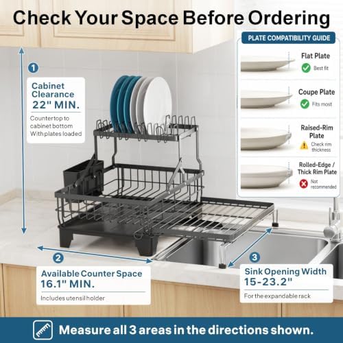 GSlife Large 2 Tier Dish Drying Rack - Expandable Over Sink & Counter