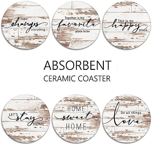 Vintage Farmhouse Coasters for Drinks, Set of 6, Ceramic Stone Vintage