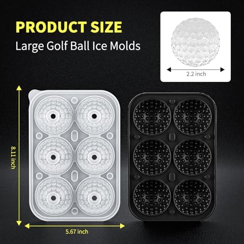 6 Chamber 2.2" 3D Golf Gifts Ice Cube Tray With Funnel,Large Round Ice