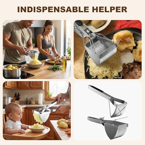15oz Potato Ricer with 4 Plates - Heavy Duty Stainless Steel Masher