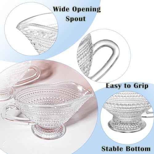 2 Pack 12 oz Glass Gravy Boat, Clear Hobnail Gravy Bowl with Handle