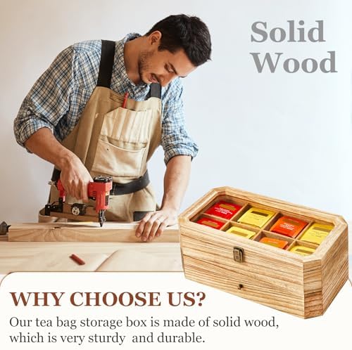 Tea Bag Organizer, Rust Wood 2 Layer Tea Box Organizer Storage