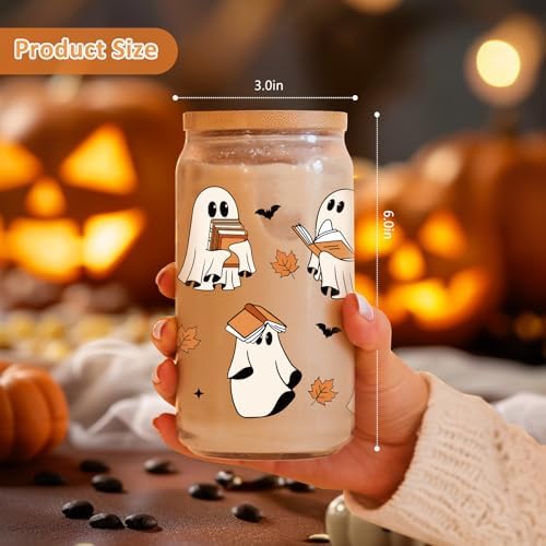 Coolife Halloween Ghost Reading Cup, 16 oz Bookish Fall Glass Tumbler
