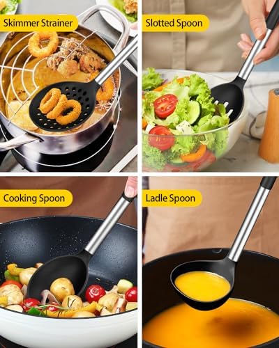 8-Piece Silicone Kitchen Utensils Set with Holder, Black